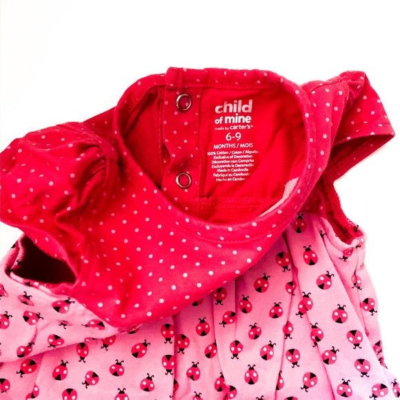 pink lady bug onesie w/skirt + built in bottoms - Picture 3 of 4